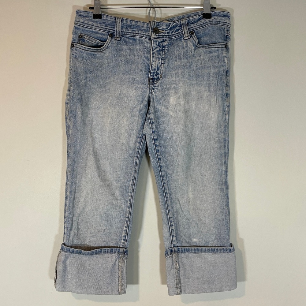 Mossimo Denim Women Light Wash Cuffed Capri Jeans Y2K Size 11 Cropped Blue 90s